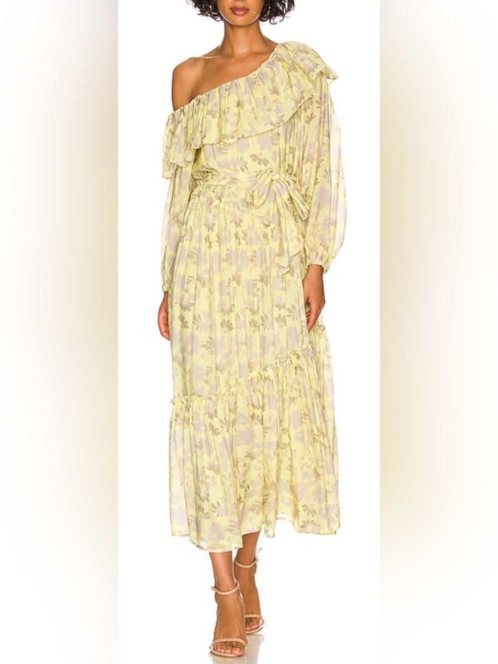 NEW ASTR THE LABEL Women’s Kaylani Floral Yellow Maxi Dress Off Shoulder Size XS